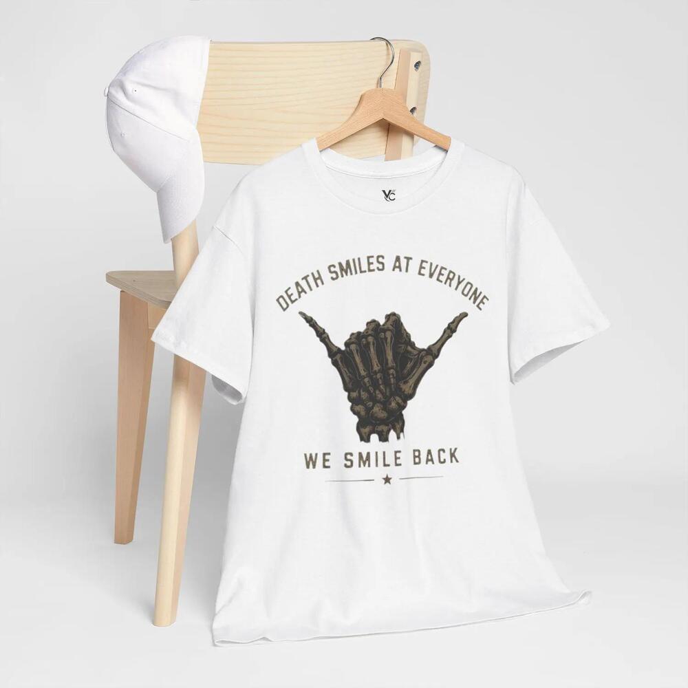 Skull Hand Shaka We Smile Back T-Shirt Edgy Graphic Tee, Gothic Surf Skull